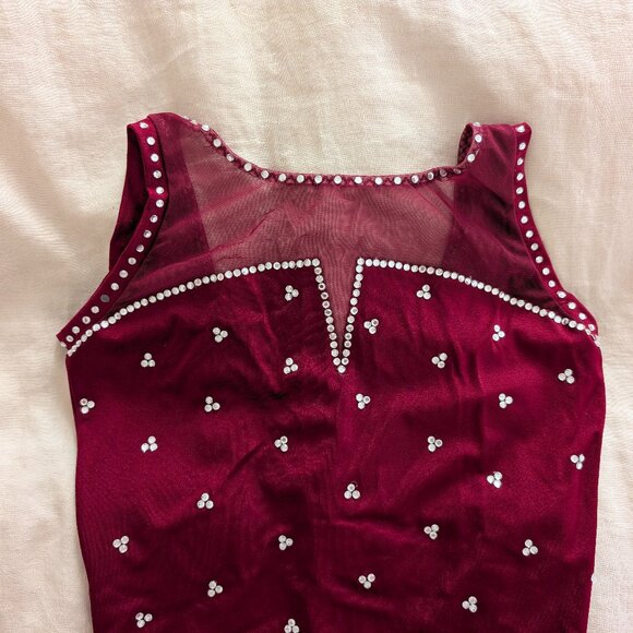 Maroon Ice Figure Skating Leotard Dress Small/Medium - Picture 3 of 11